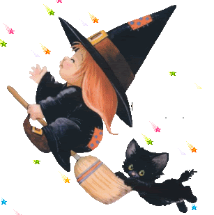 La imagen muestra una brujita volando en su escoba