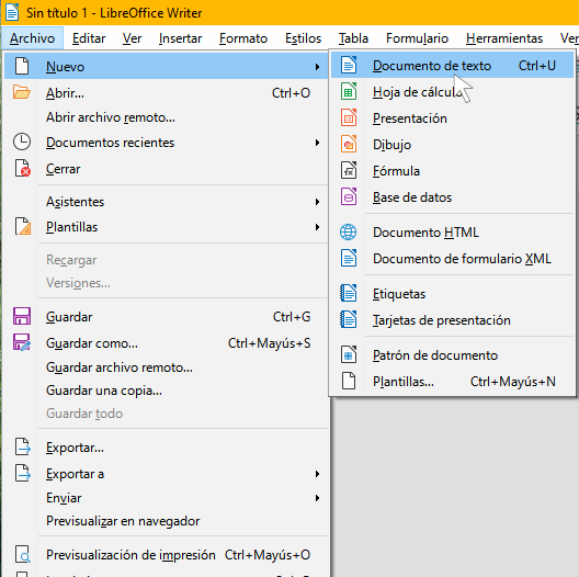 Archivo/nuevo/documento de texto