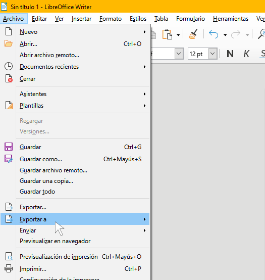 Menú archivo/exportar