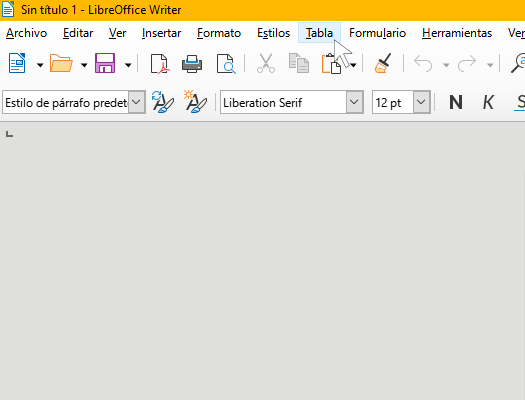 Ventana de insertar una tabla