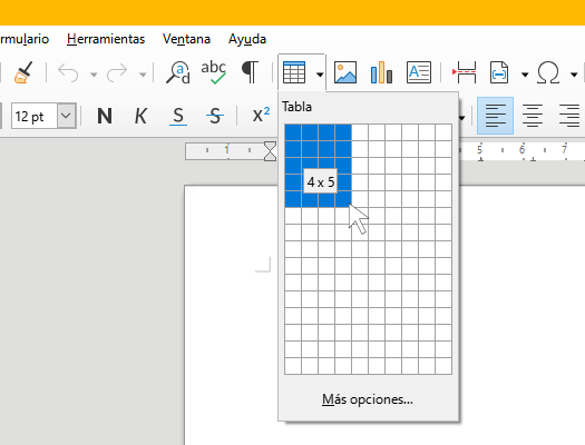 Ventana insertar tabla