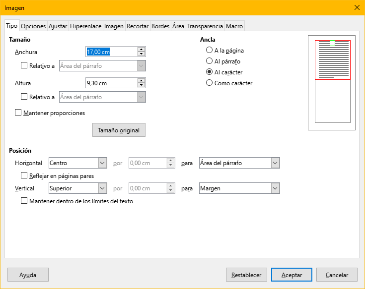 Ventana para insertar una imagen