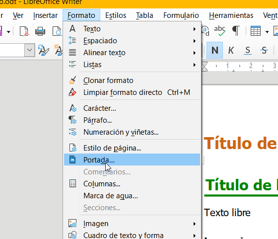 Ventana crear una portada