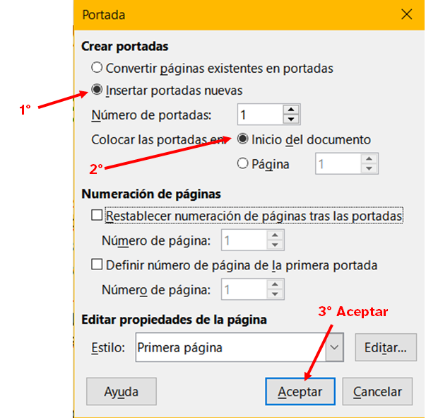 Ventana crear una portada